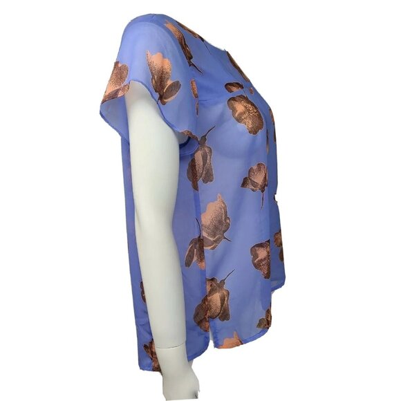 Collective Concepts Top Womens Size M Medium Blue Flowers Birds Sheer Zip Back - Picture 4 of 6